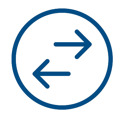 blue icon of arrows in a circle