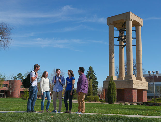 Students in front of the Bell Tower