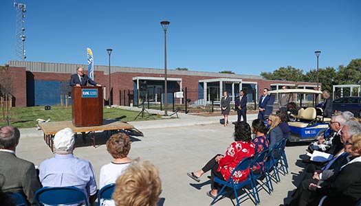 Students, Staff, Faculty, and community at the ribbon cutting for the Plambeck Center