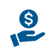 icon of a coin with a dollar sign above an outstretched hand