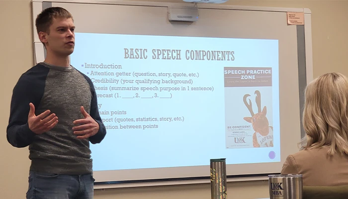 a student gives a presentation